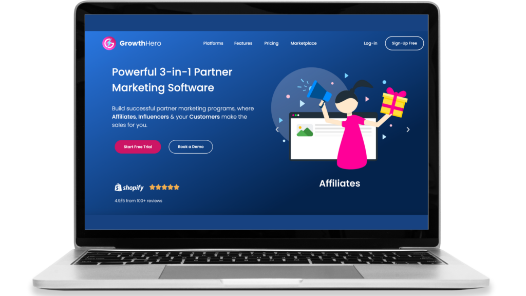 growthhero landing page on a laptop